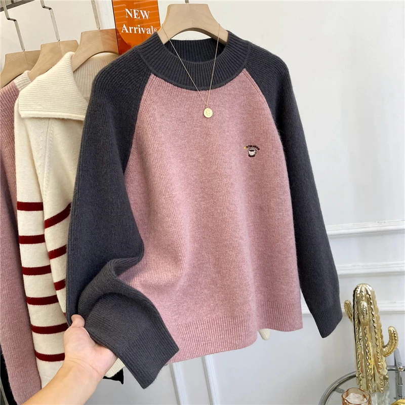 

Extra Large Size 300 Pou plus Size Women's Knitted Sweater Soft Mosaic Loose Fit Autumn Winter Cotton Blend Long Sve