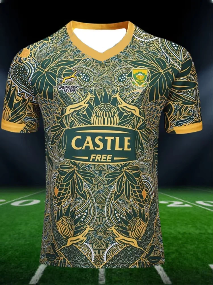 Fashion Breathable Quick-dry South Africa 2019 Men's Rugby Jersey T-shirt for Kids and Adults Summer Sports