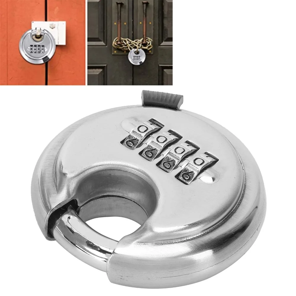 Durable Construction 4 Digit Combination Disc Padlock Disc Shape Hardened Steel Shackle Lock Disc Padlock Garage Locking