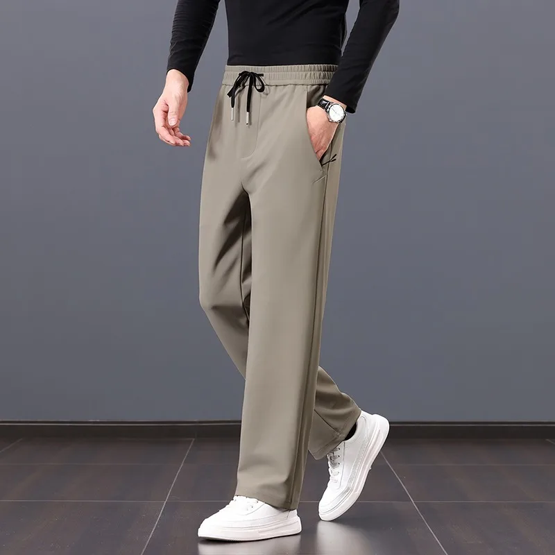 

Mens Pants Casual Ice Silk Quick Dry Loose Straight Leg Work Sport Pants Long Trousers Solid Colors Men Clothing Plus Size L-8XL