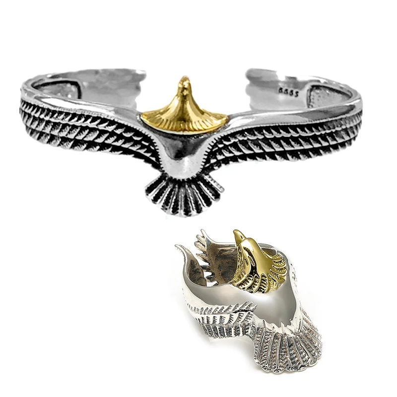 Silver Plated Bald Eagle Cuff Vintage Eagle Wings Bangle Bracelets For Viking Indian Jewelry