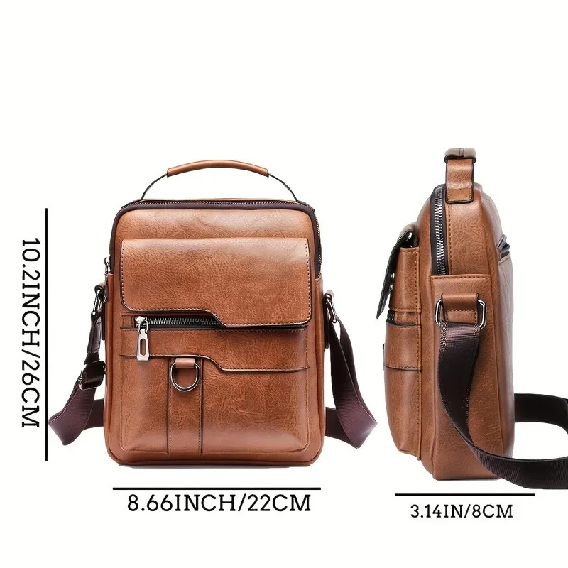 

New Retro Men's Crossbody Bag PU Leather Brown Black Classic Business Casual Flip Cover Travle Crossbody Bag Hot Selling