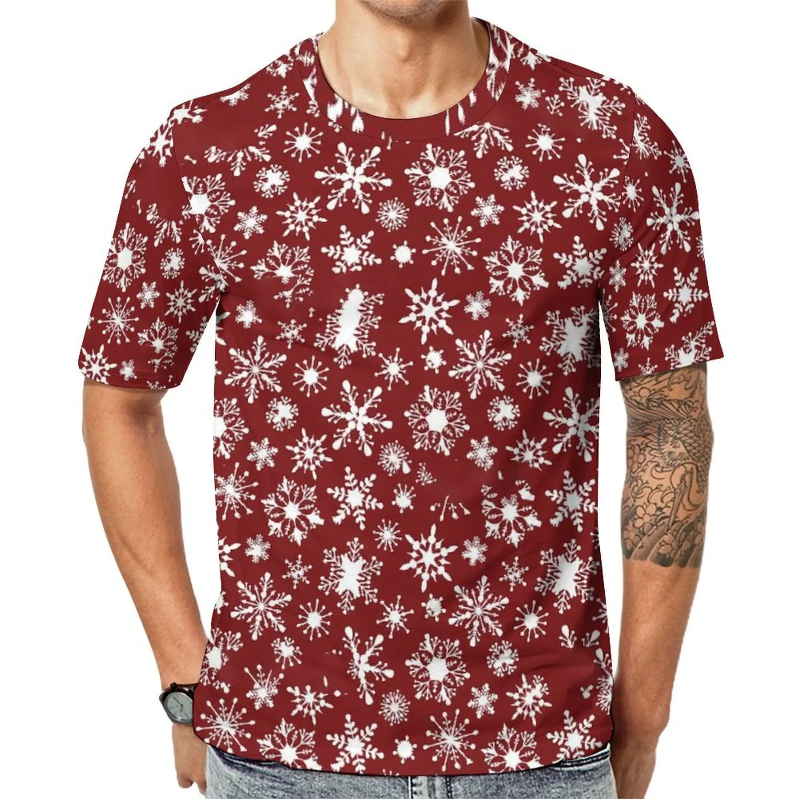 Cute Snowflake T-Shirt For Men Christmas Graphic O Neck T-Shirts Summer Hip Hop Tops Short Sleeve Y2K Casual Big Size Tees