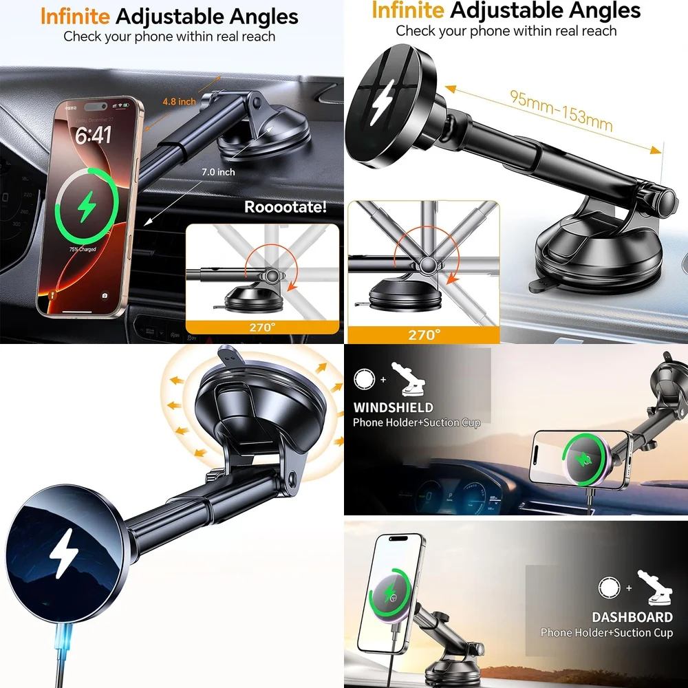 Trending Product Electronic Accessories Magnetic Wireless Car Charger Windshield Car Phone Holder Consumer Chargers Adapters
