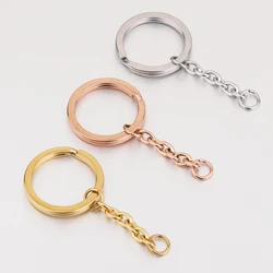 5pcs No Fade Stainless Steel Keychain with Flat Split Ring Extension Chain Clasp Circle Loop for Keyring DIY Jewelry Making