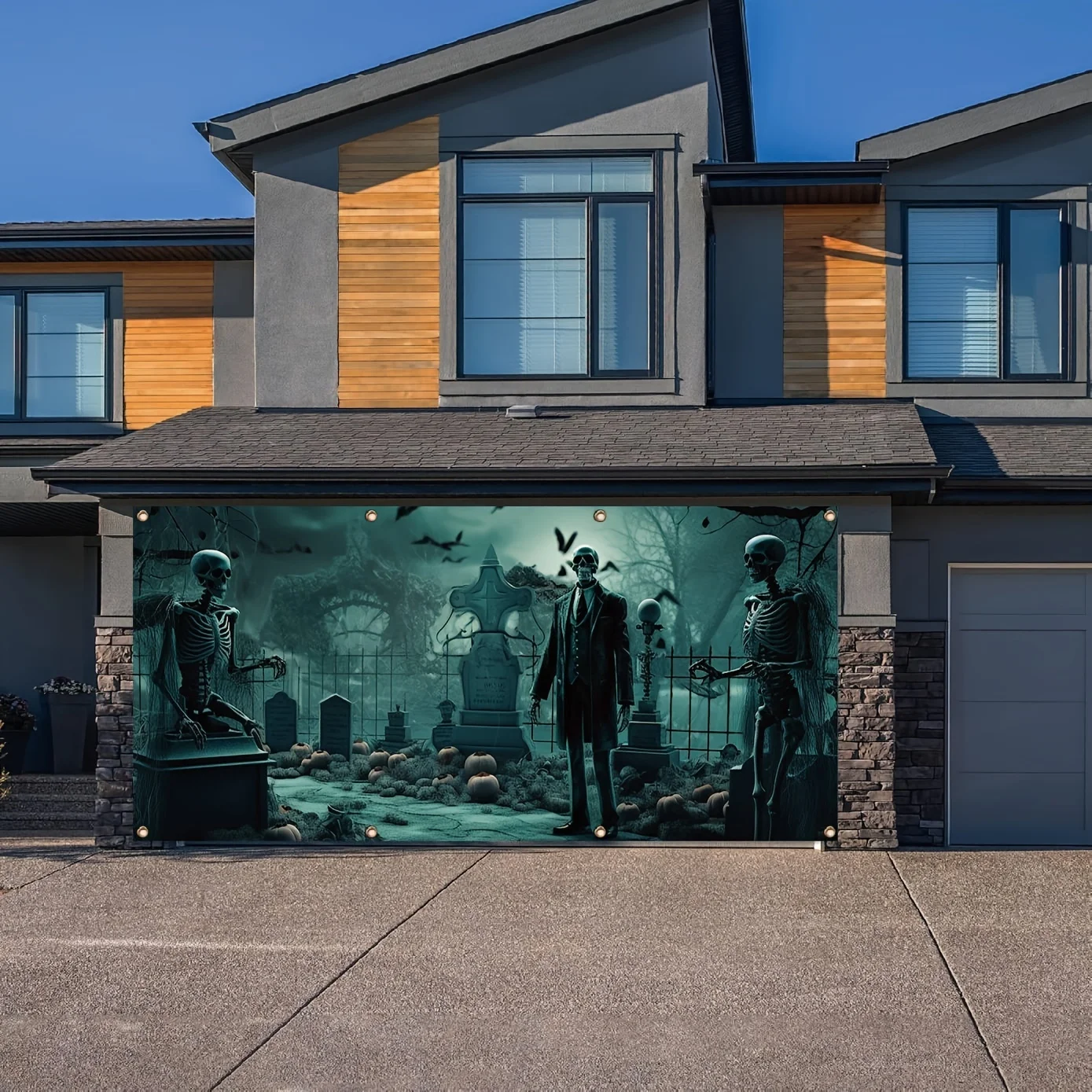 

Хэллоуин Скелет Костюм Гаражный Баннер - Супер большое украшение для уличной вечеринки, тема кладбища призраков