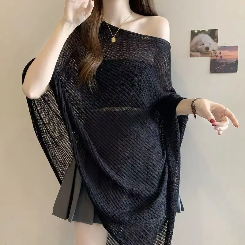 

2026 New Summer Tulle Cape Coat Chiffon for Women Chiffon Sunscreen Loose Round Neck Asymmetric Cloak Coat Long Shawl Wraps