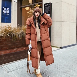 Hooded Puffer Coats for Women, Long Winter Coat, Korean Fashion, Casual Parkas, Thick Warm Down Jacket, Loose Outerwear, Female