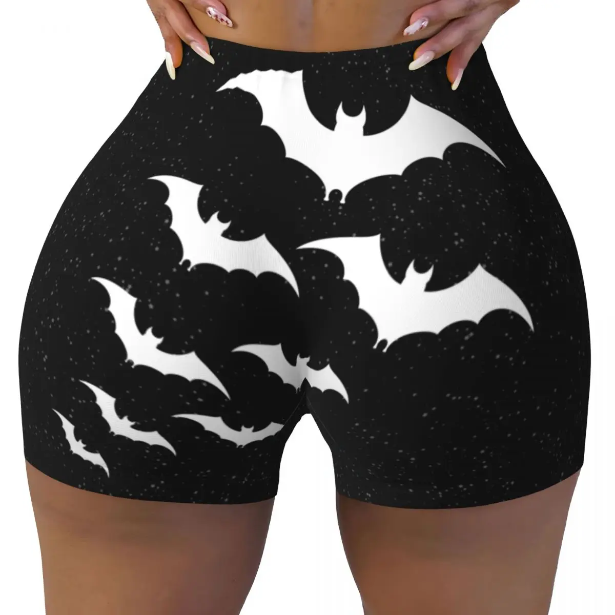 Custom Bats In The Night Workout Shorts for Women Halloween Goth Occult Witch Gym Volleyball Biker Yoga Shorts