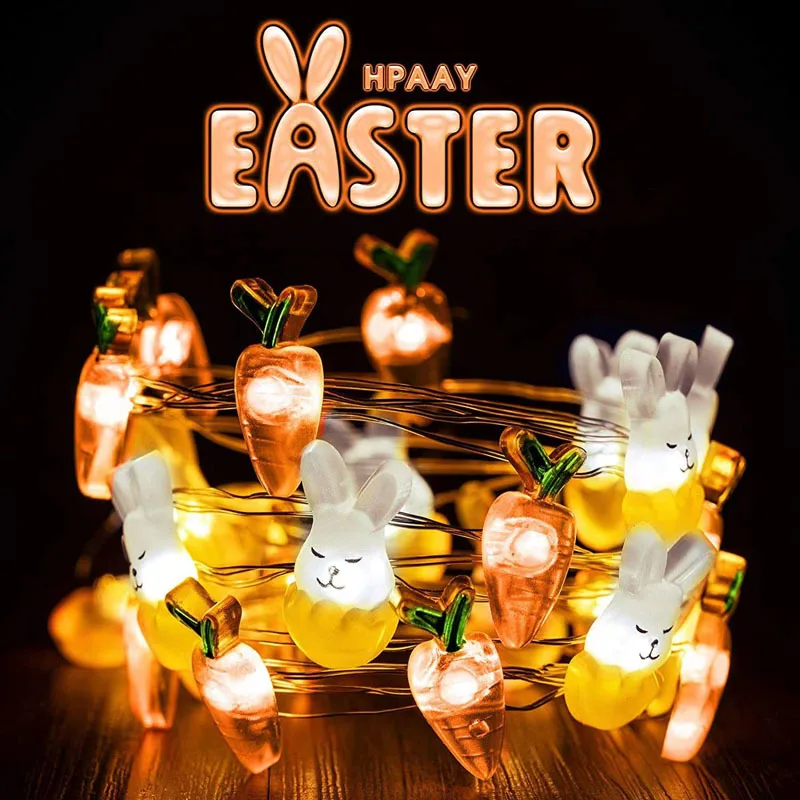 2 Metres Funny LED String Lights Easter Rabbits Carrots Chicken Eggs Light Decoration Home Outdoor Easter Party Decorations