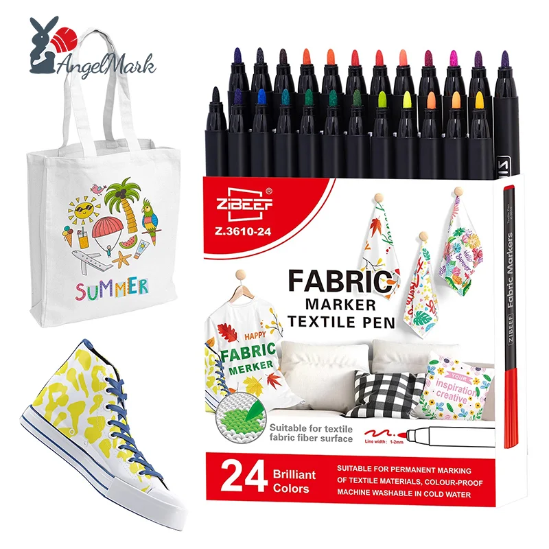 Waterproof Colorfast Fabric Textile Marker Pens Set - 12/24 Colors Permanent DIY Clothes Art Graffiti Drawing Painting Pen
