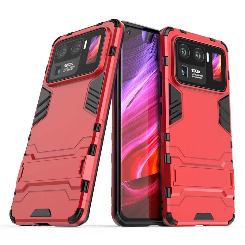 For Xiaomi Mi 11 Ultra Case Cover for Xiaomi Mi 11 Ultra Lite Rubber Kickstand Shell Robot Armor Funda Capa Hard PC Phone Case