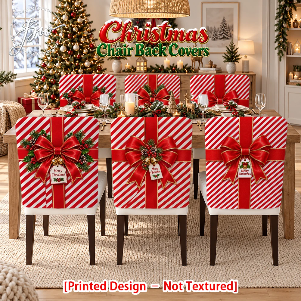 2/4/6pc Christmas Chair Back Covers Red White Striped Gift Box Style Dining Chair Slipcovers for Holiday Party Decor