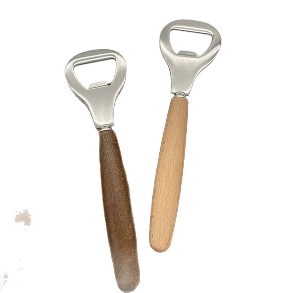 Portable Wooden Handle Stainless Steel Handheld Beer Bottle Opener Can Opener Bar