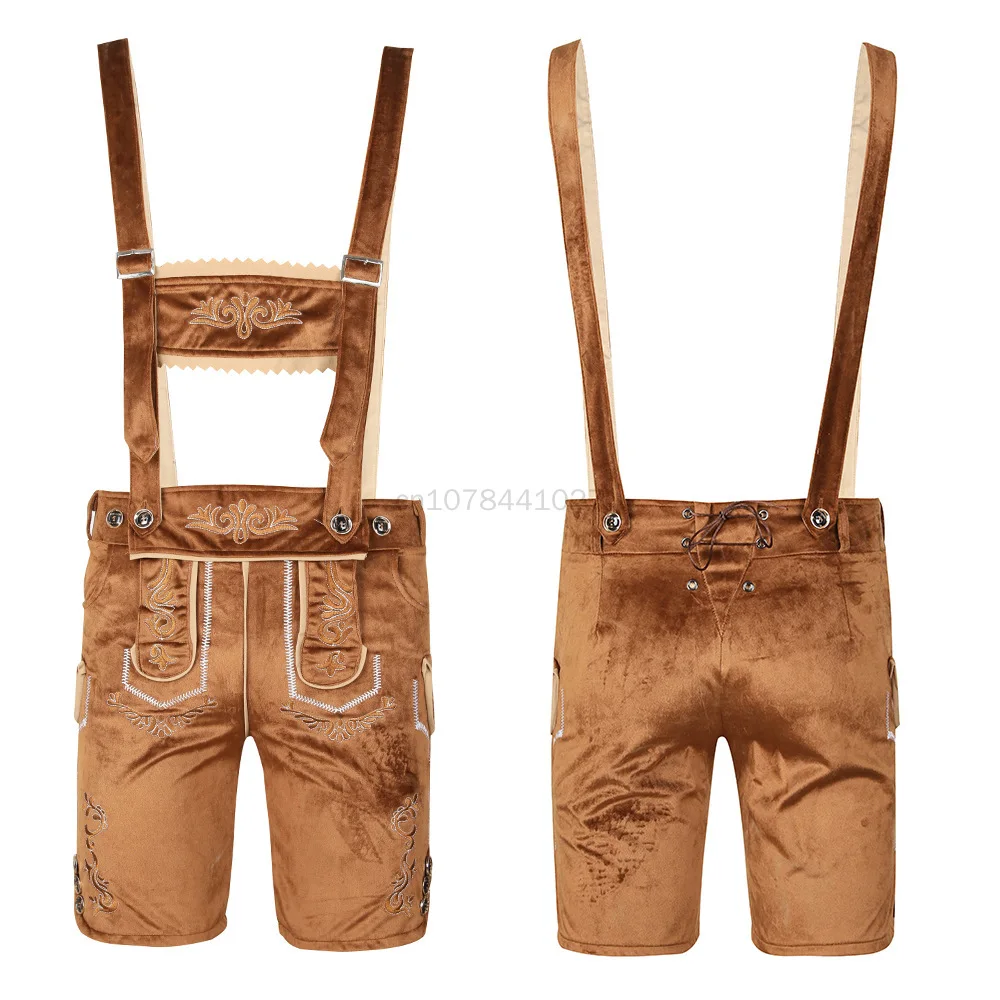 Conjunto de disfraces de Oktoberfest Lederhosen con tirantes para hombre, traje de camarero de fiesta de cerveza, disfraz de Farmer, pantalones