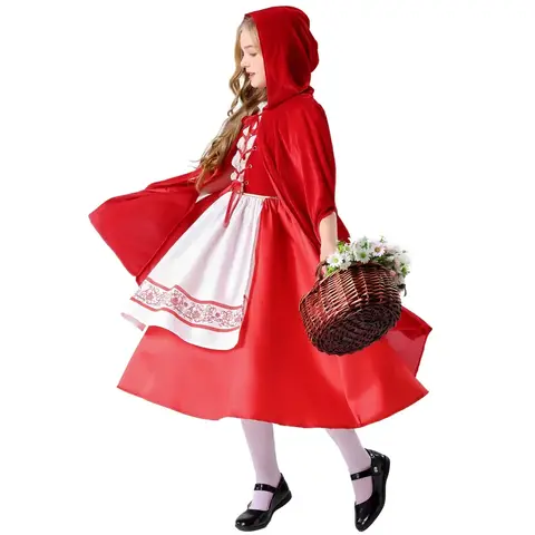 Little Red Riding Hood Costume For Girls Children Kids Halloween Costume Party Dress Fancy Dress + Cloak Cosplay Costume