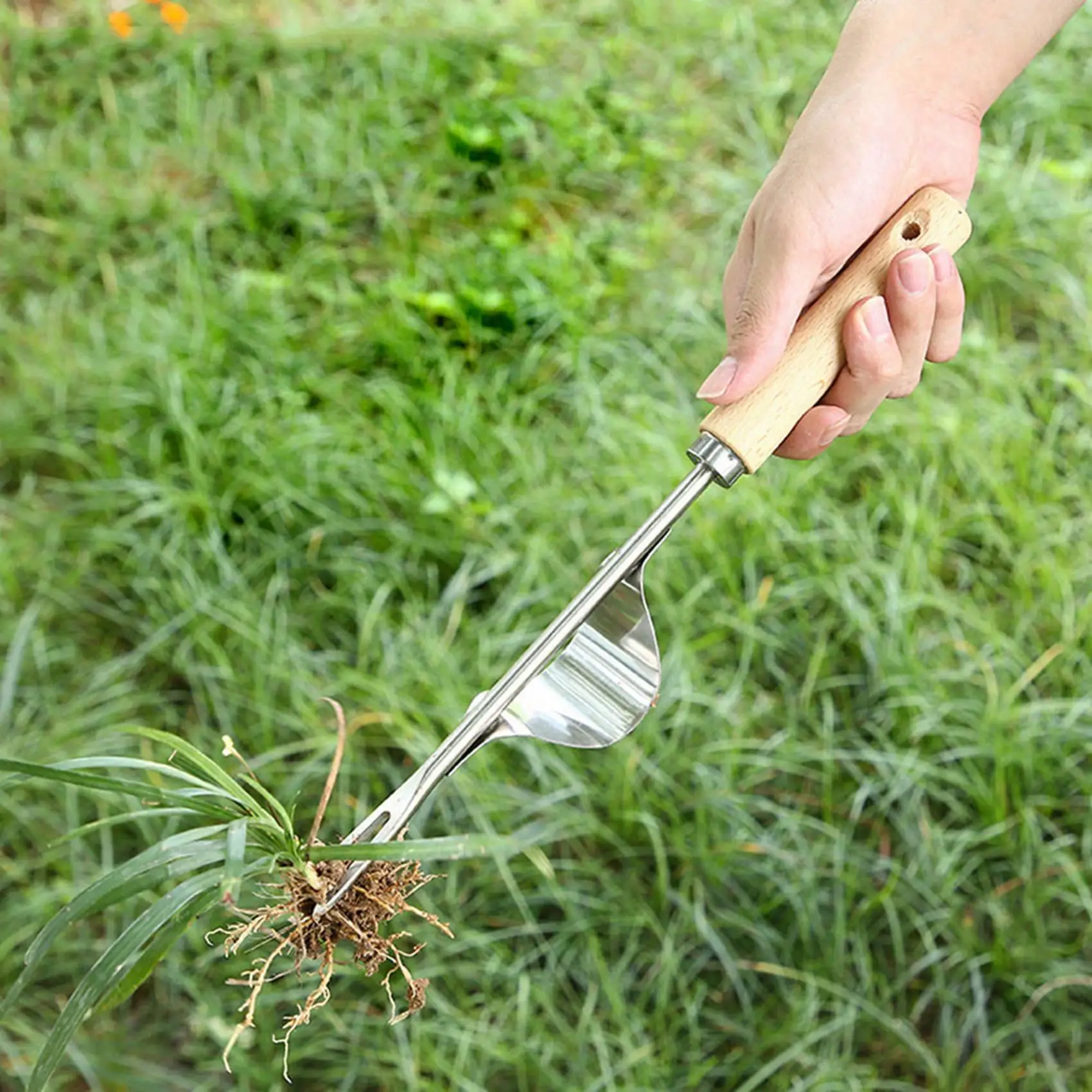 

AB34-2X Wood Handle Stainless Steel Garden Weeder Hand Weeding Removal Cutter Dandelion Puller Tools Multifunction Weeder