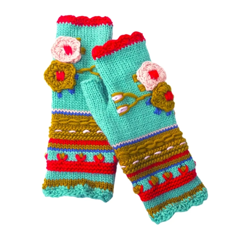 Boho gebreide halve vingerhandschoenen Winter herfsthandschoenen Vingerloze duimgathandschoenen