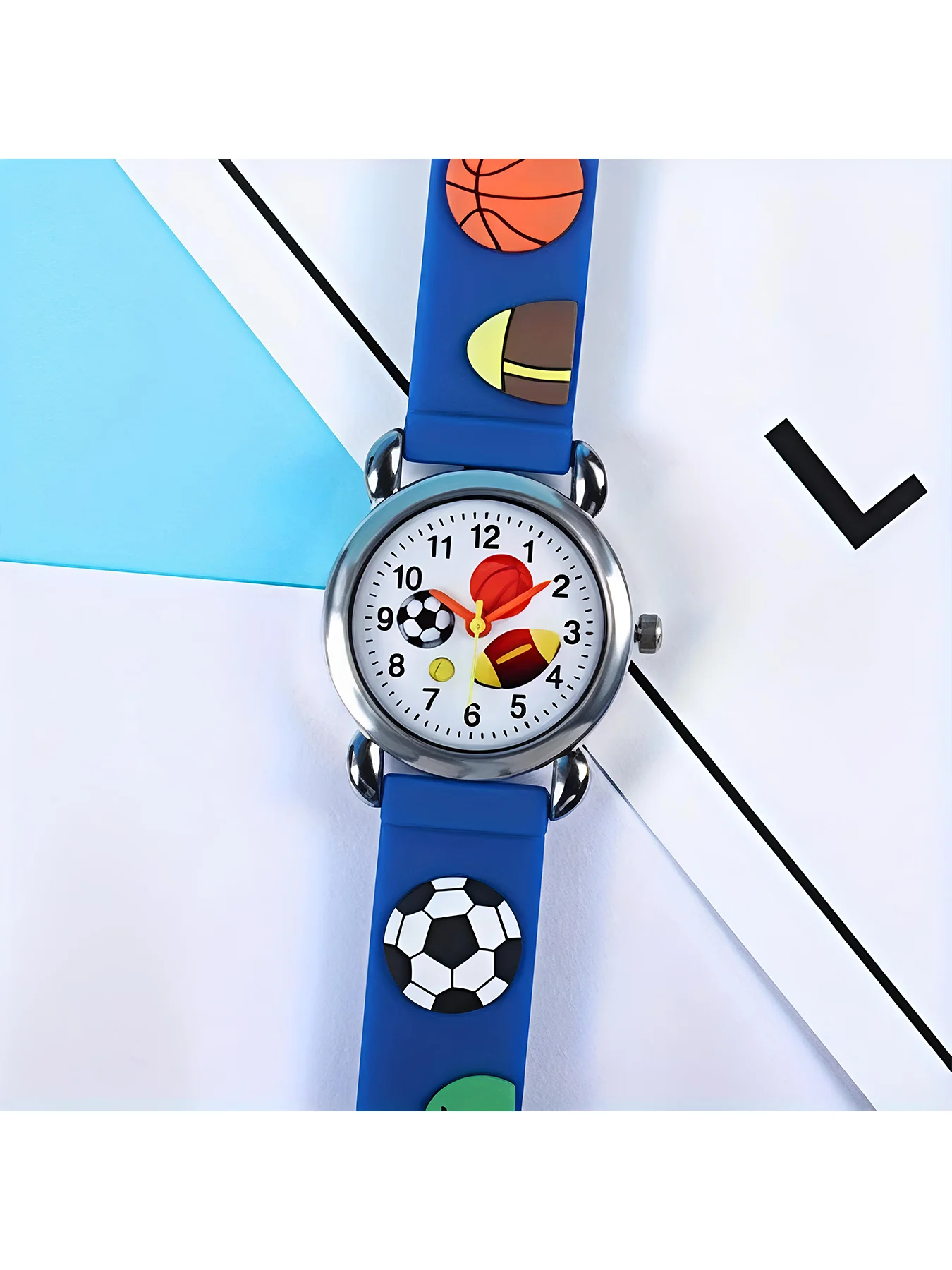 

Часы с силиконовым ремешком и 3D-дизайном спортивных мячей - аналоговые кварцевые наручные часы с узором в виде футбола, баскетбола и американского футбола