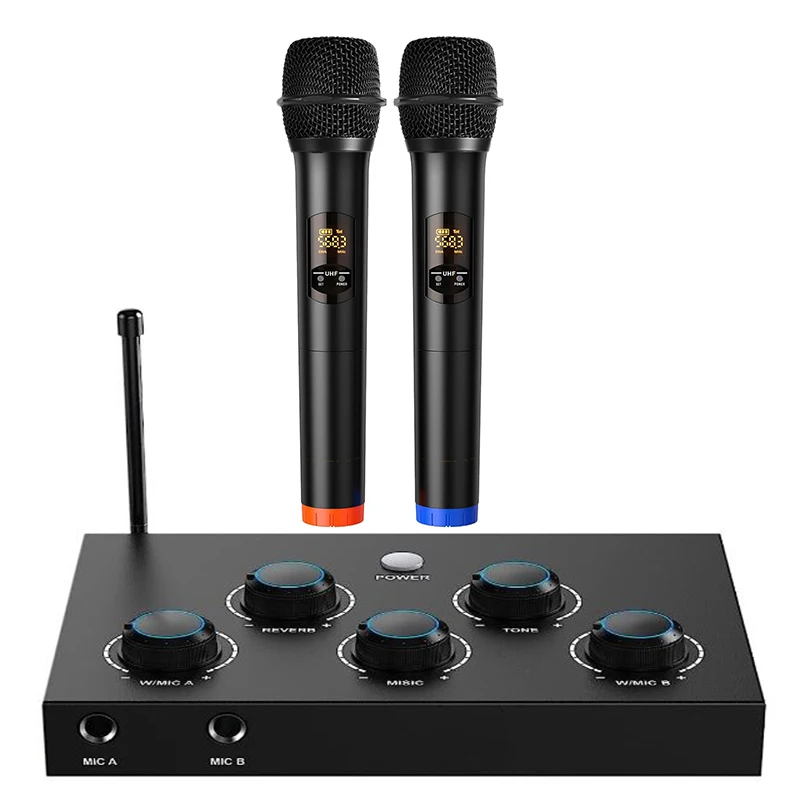 HD MI Home Karaoke Mixer Receiver Support 2.0 Channel Audio Transmission Vocal Cut UHF Wireless Microphone Karaoke Mixer System