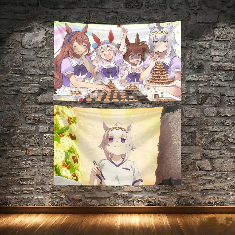 Anime Uma Musume Cinderella Gray Flags Tapestry Creative Pattern Photo Living Room Wall Art Party Outdoor Decor