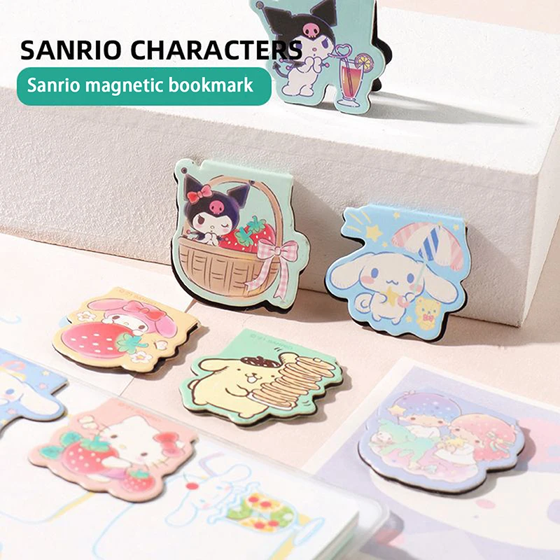 4pcs Sanrio Cute Magnetic Bookmark Kuromi Cinnamoroll Student Practical Girl Heart Cartoon Exquisite Bookcase