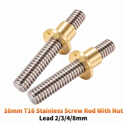 1PC T16 Lead Screw 16mm Linear Shaft Lead 4/8/2/3mm with Brass Nut Length 100mm-600mm 3D Printer CNC Trapezoidal Rod