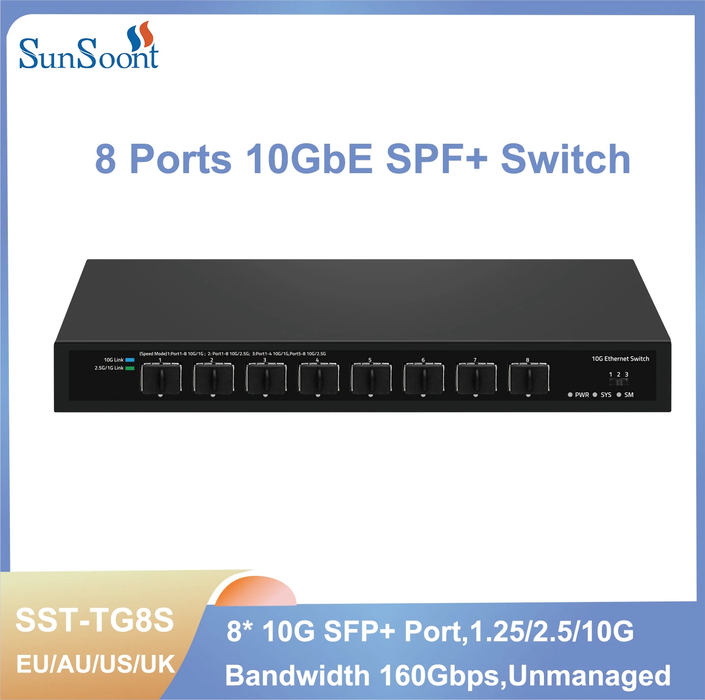 

Ethernet-коммутатор 10Gbe SFP+, 8 портов, 10000 Мбит/с, оптический сетевой коммутатор SFP+, Plug and Play, домашняя лаборатория, NAS, центр обработки данных, неуправляемый коммутатор