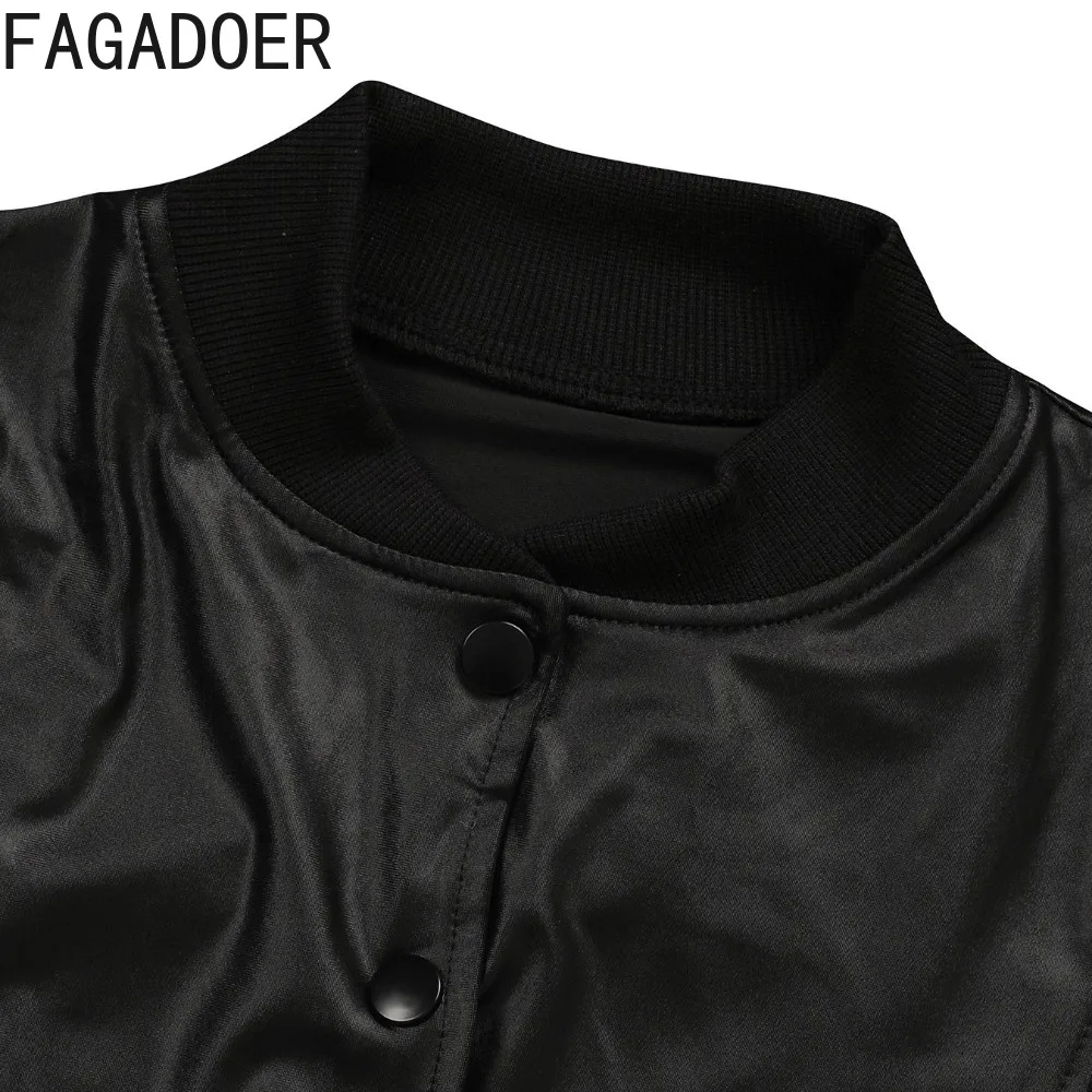 FAGADOER Leather Black 2 Piece Set Outfit Sexy Hollow Long Sleeves Buttons Crop Jacket + High Waist Drawstring Pants Suit Autumn