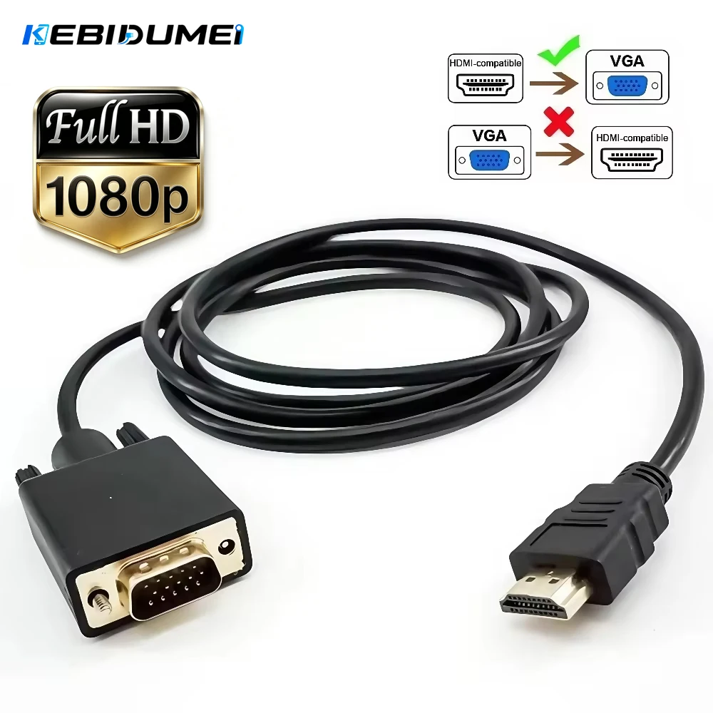 KEBIDUMEI HDTV-Stecker auf VGA-Stecker 1080P 60Hz HD-Kompatibles Kabel zu VGA-Adapter Digital zu Analog für Computer Laptop