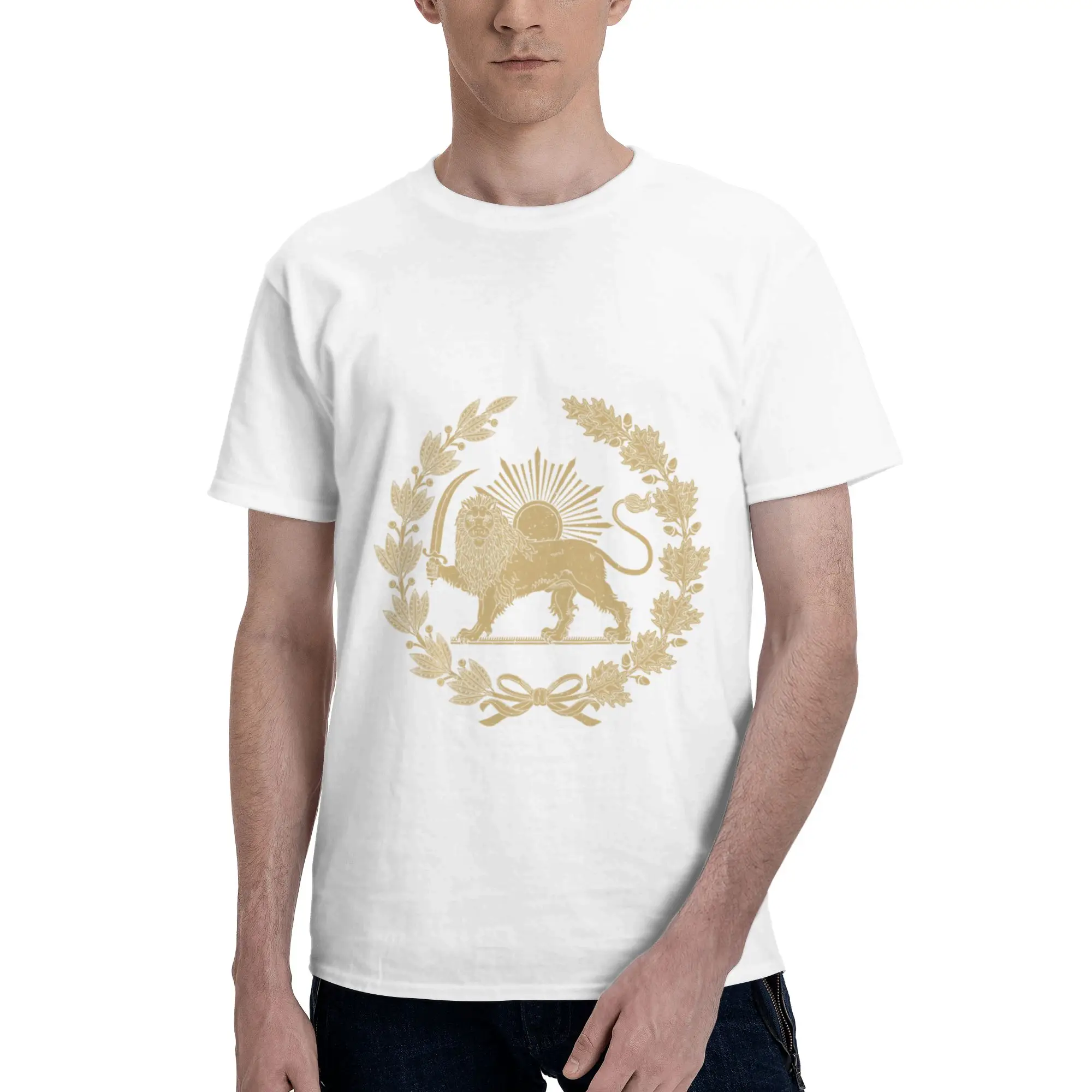 Persian Lion And Sun Emblem Men's T-Shirt Clothes  Tees Short Sleeve fugees Pure Cotton