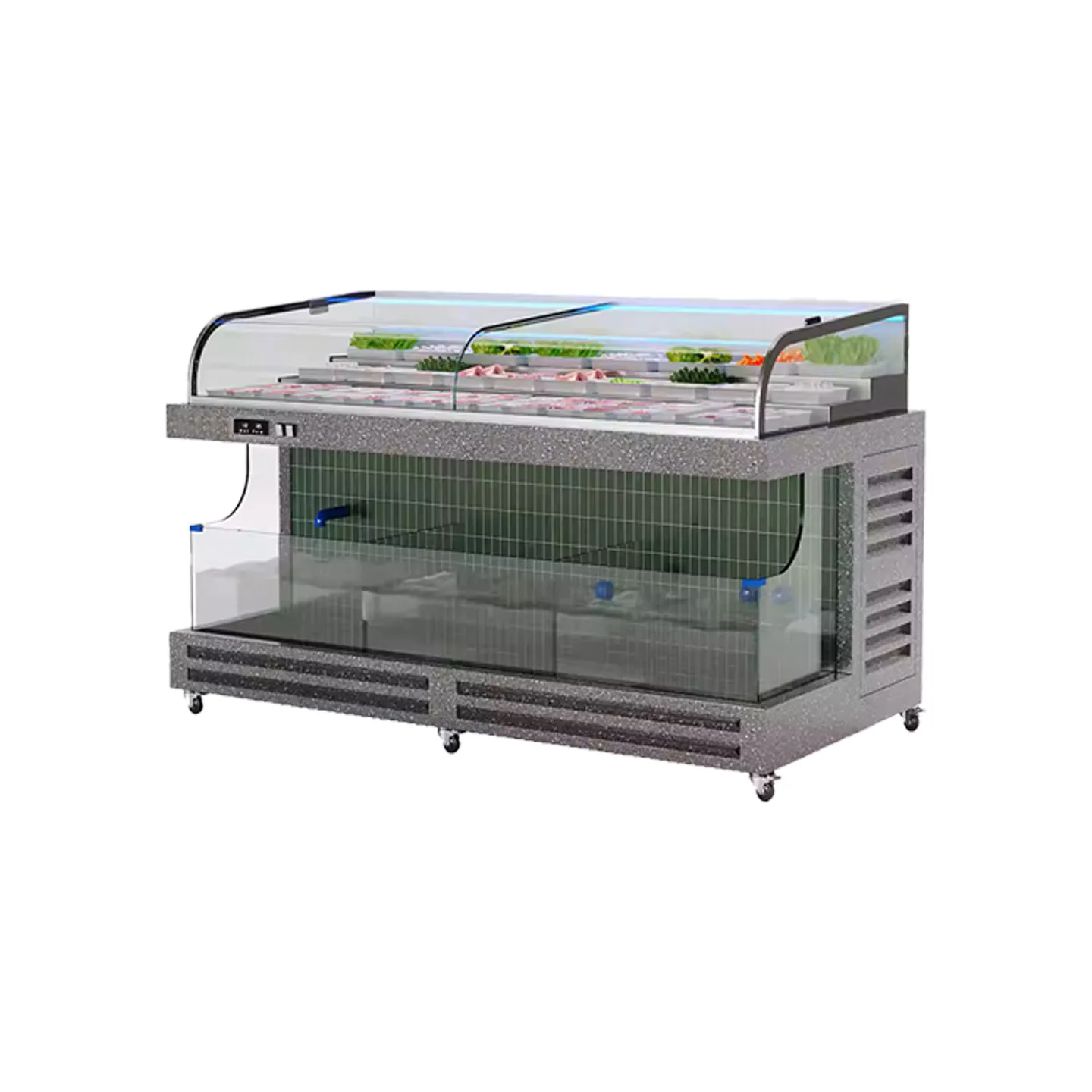 Commercial open file refrigerated arc ladder ordering cabinet fish pond dishes display cabinet hotel integrated multi-functional