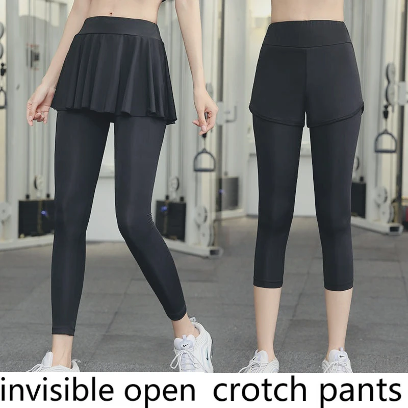 目に見えない股パンツスポーツヨガスーツ偽二枚薄いジッパーポケットキュロット速乾性練習パンツ女性ロパムヘール