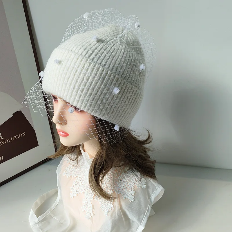 Hat Veil Women Winter Angora Knit Beanie Warm Accessory For Cold Weather Autumn Sports Skiing Outdoor Holiday