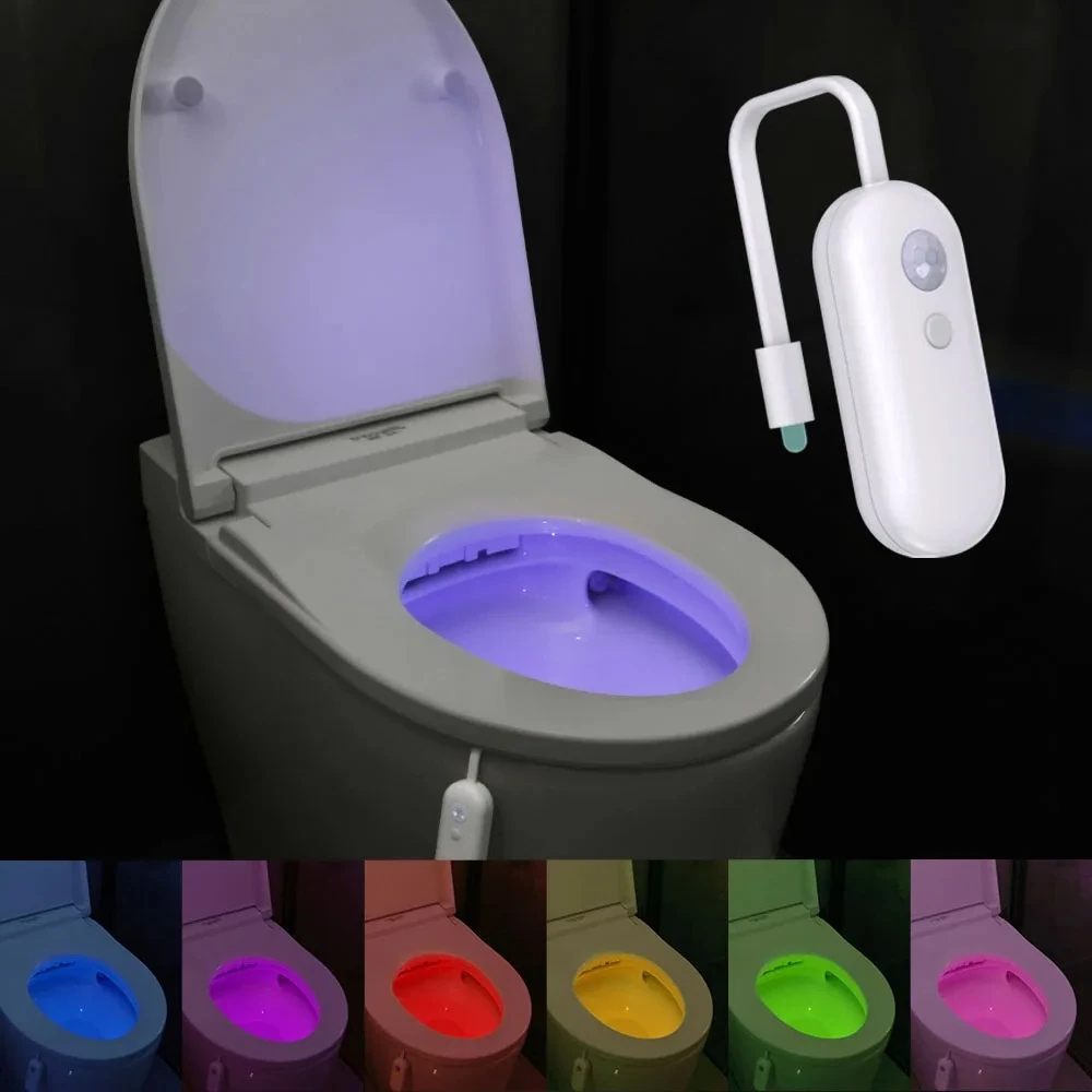 Luce notturna ricaricabile per WC Sensore di movimento LED attivato Luce notturna che cambia 9 colori per l'arredamento del bagno Gadget divertente per i bambini