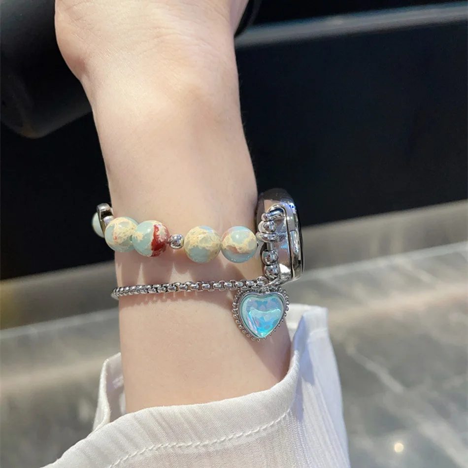 Correa para Xiaomi Mi Band 8 7 6 5, pulsera de cuentas con patrón de piedra de mármol de moda para Miband 5 6 4 3, pulsera de muñeca con estuche