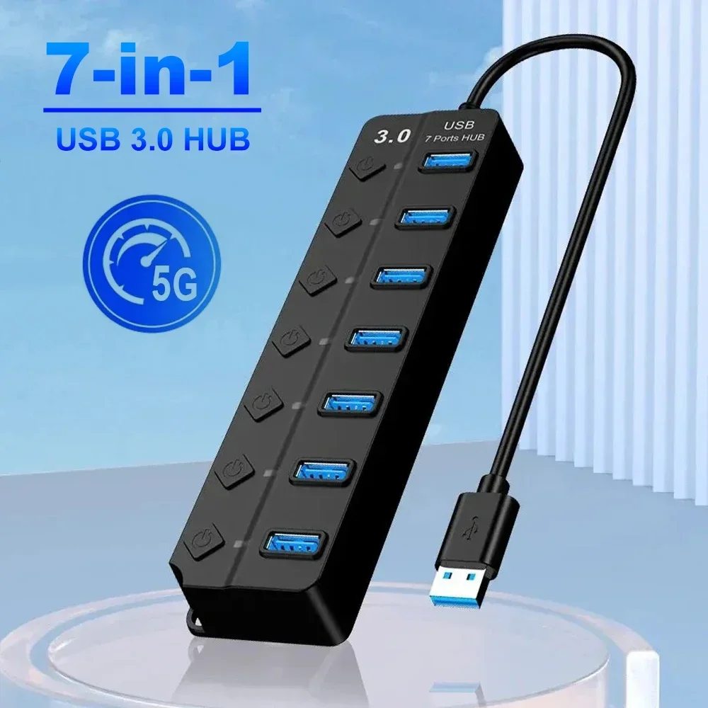 

7-in-1 USB 3.0 Power Adapter Splitter 2.0 Multiple Expander Switch 30CM Cable Docking Stations