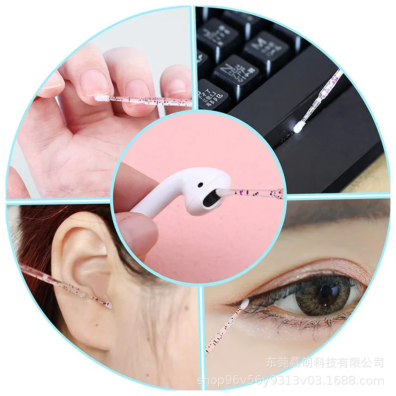 100 Pcs Pack Crystal Rod Lash Swabs Professional Eyelash Cleaning Removal Cotton Sticks for Lash Brow Embroidery