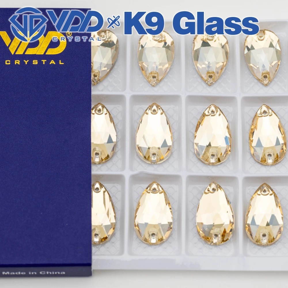 VDD S257 Golden Shadow Pear Top Quality K9 Glass Sew On Rhinestones Crystal Flatback Sewing Strass Stones Garment Wedding Dress