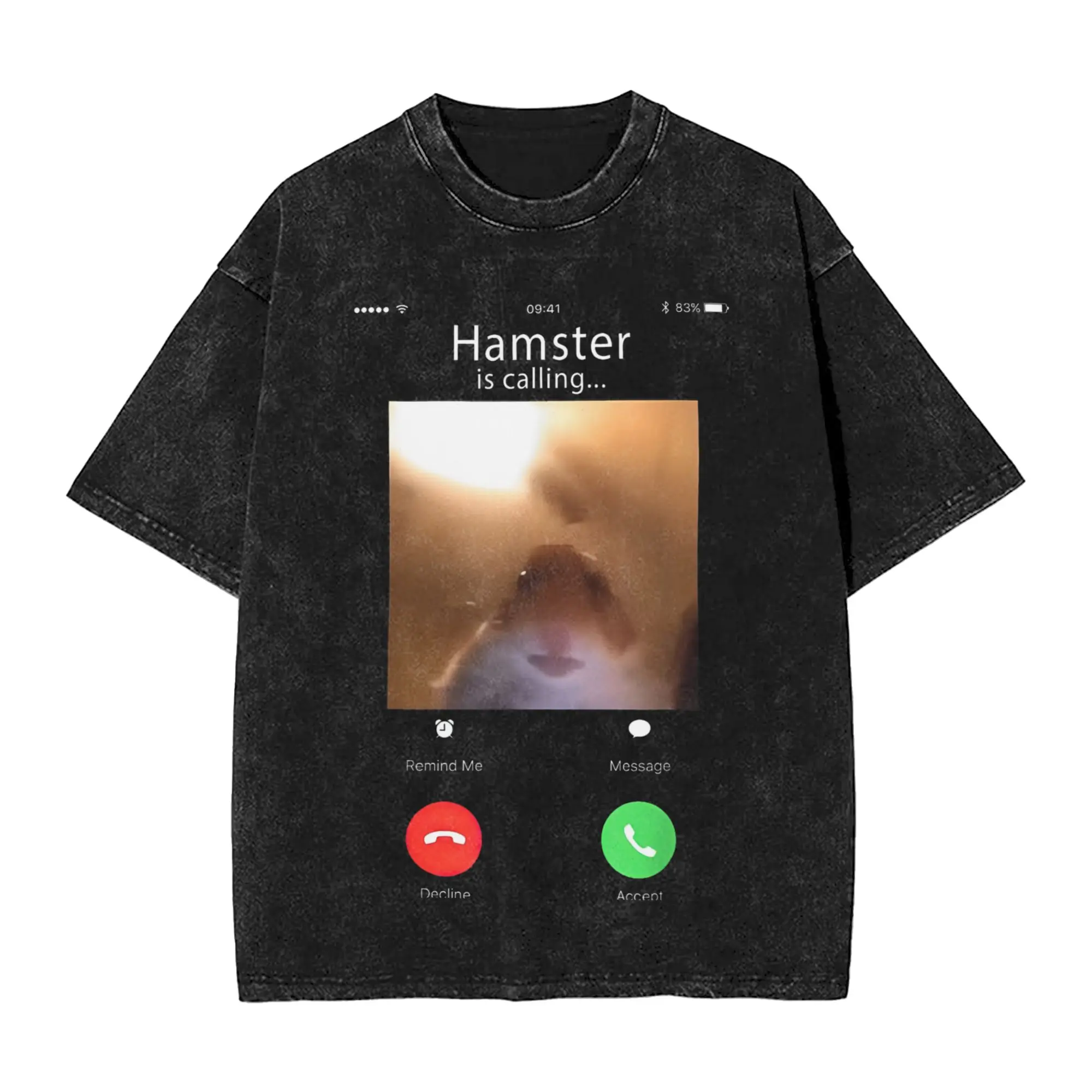 dank meme hamster staring front camera hamster calling T Shirts Washed Cotton Harajuku T-Shirt  Novelty Streetwear Printed Tees