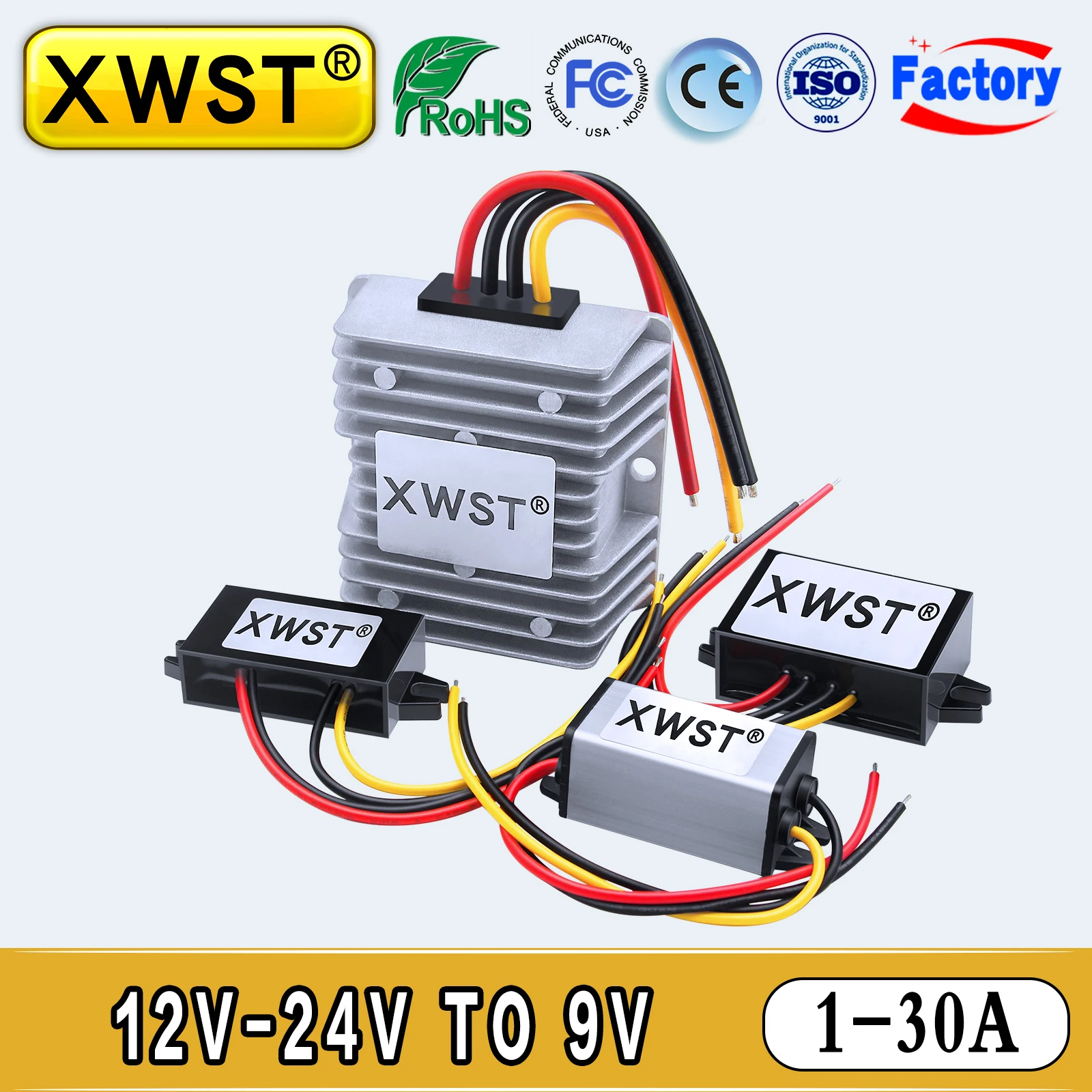 

XWST Power Inverter 8-40V 12V/24V to 9V Voltage Regulator 1-30A DC Buck Converter Car/Truck Retrofit Power Waterproof