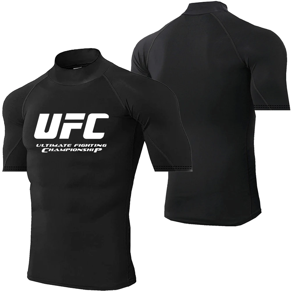 UFC Printed Fighting Fans Men's Tight Elastic T-shirt Summer New Outdoor Sports Running Street Fashion Fitness Sunscreen Top