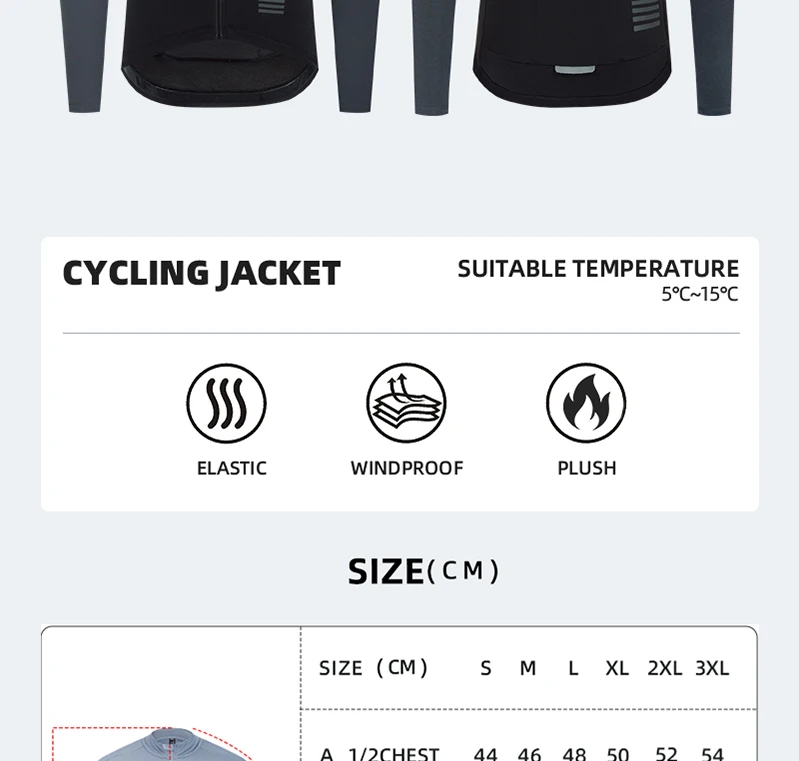 YKYWBIKE Winter Herren Radtrikot 5-15 ° C Thermofleece-Radsportbekleidung Fahrradjacke MTB Rennradjacke Radfahrer-Oberteile – Detail 2