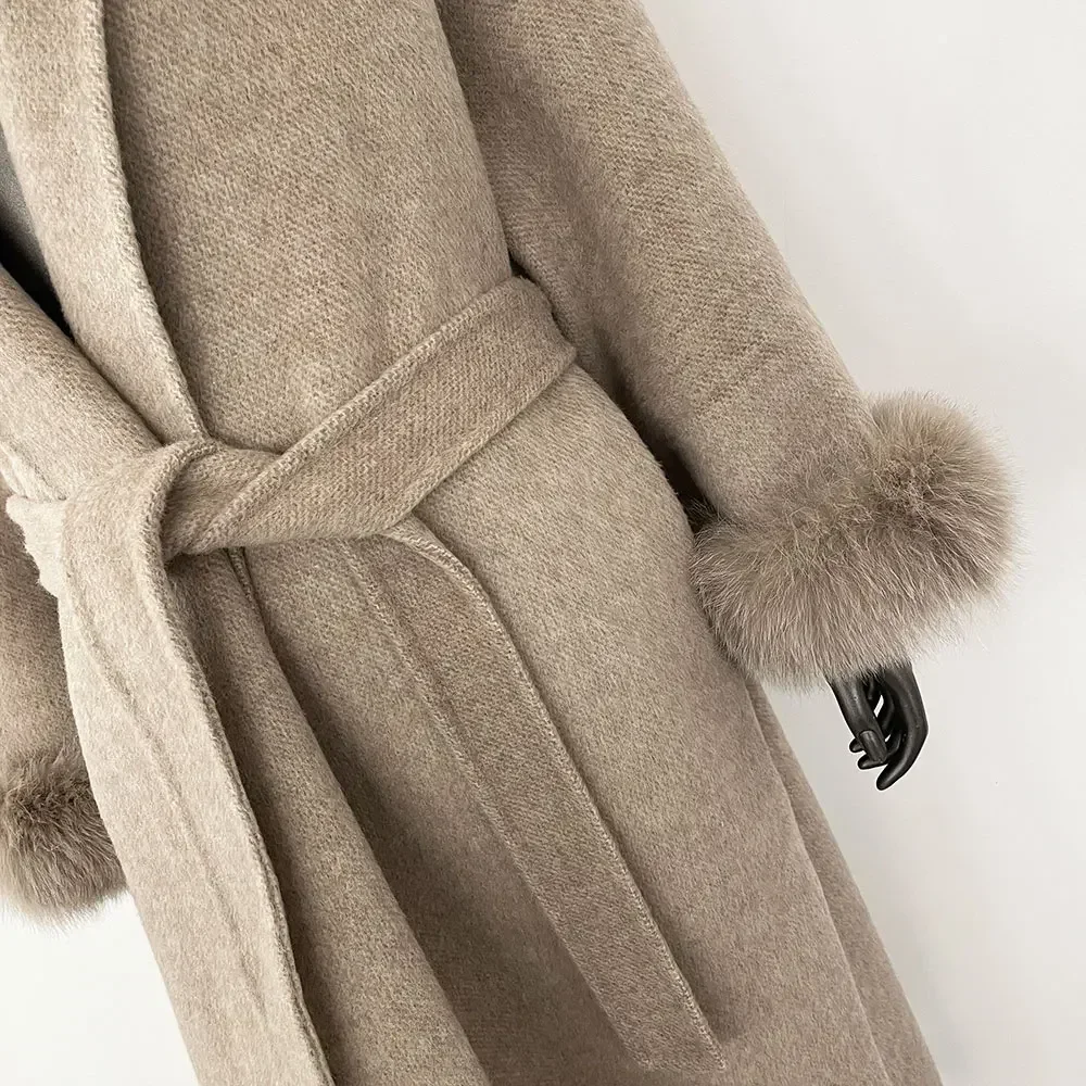 Real Wool Coat Cashmere Coat Double-sided Woolen Jacket Women Removable Cuffs Fox Fur Jacket Winter Temperament Short and Long