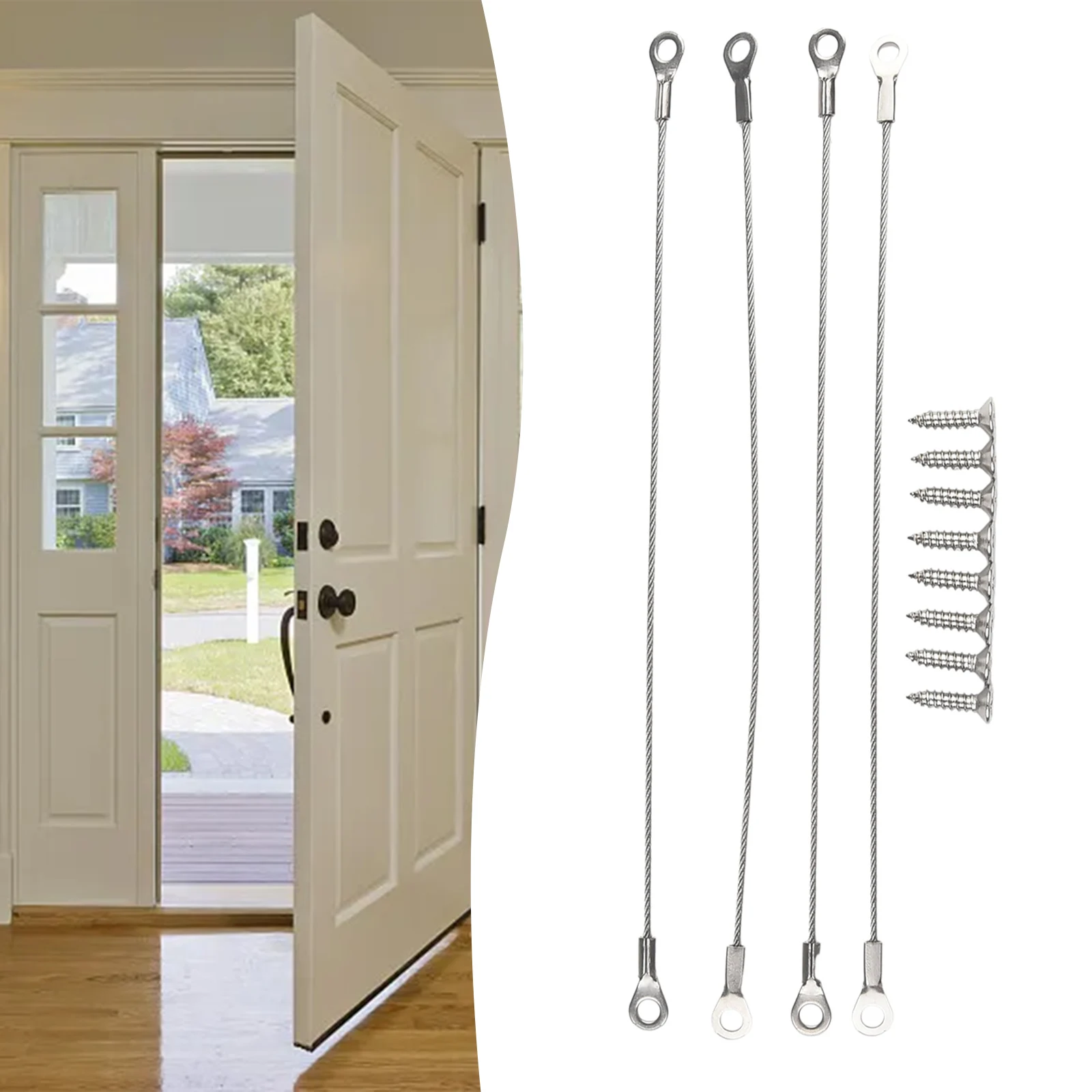 4-Pack Stainless Steel Door Restraint Cable – 7.87" Adjustable Safety Strap For Cabinets, Hinges & Furniture (304 Stainless With Nylon Coating)
