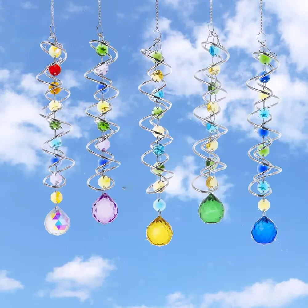 1PC Colorful Rotating Crystals Glass Pendants Chandelier Hanging Window Suncatchers Garden Art Hanging Rainbow Maker Ornament