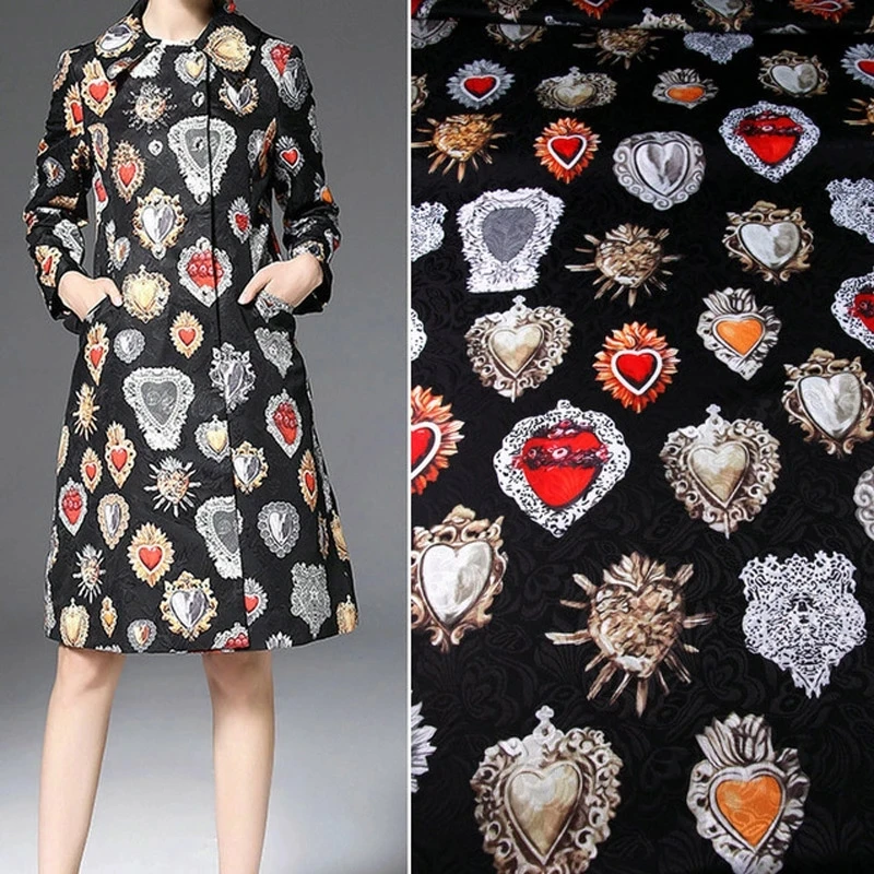 The Sacred Heart Black Embossed Thin Jacquard Fabric For Woman Spring Autumn Dress Coat Jacket Pants DIY Cloth Sewing Material