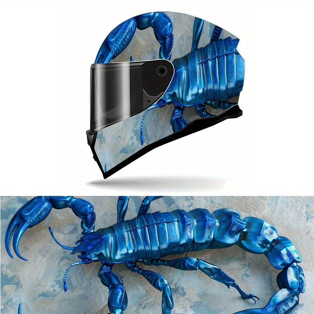 

Exotic Blue Scorpion Print Full Helmet Wrap Sticker Motorcycle Helmet Racing Graphic Decal Vinyl Wrap Helmet Decorative Sticker