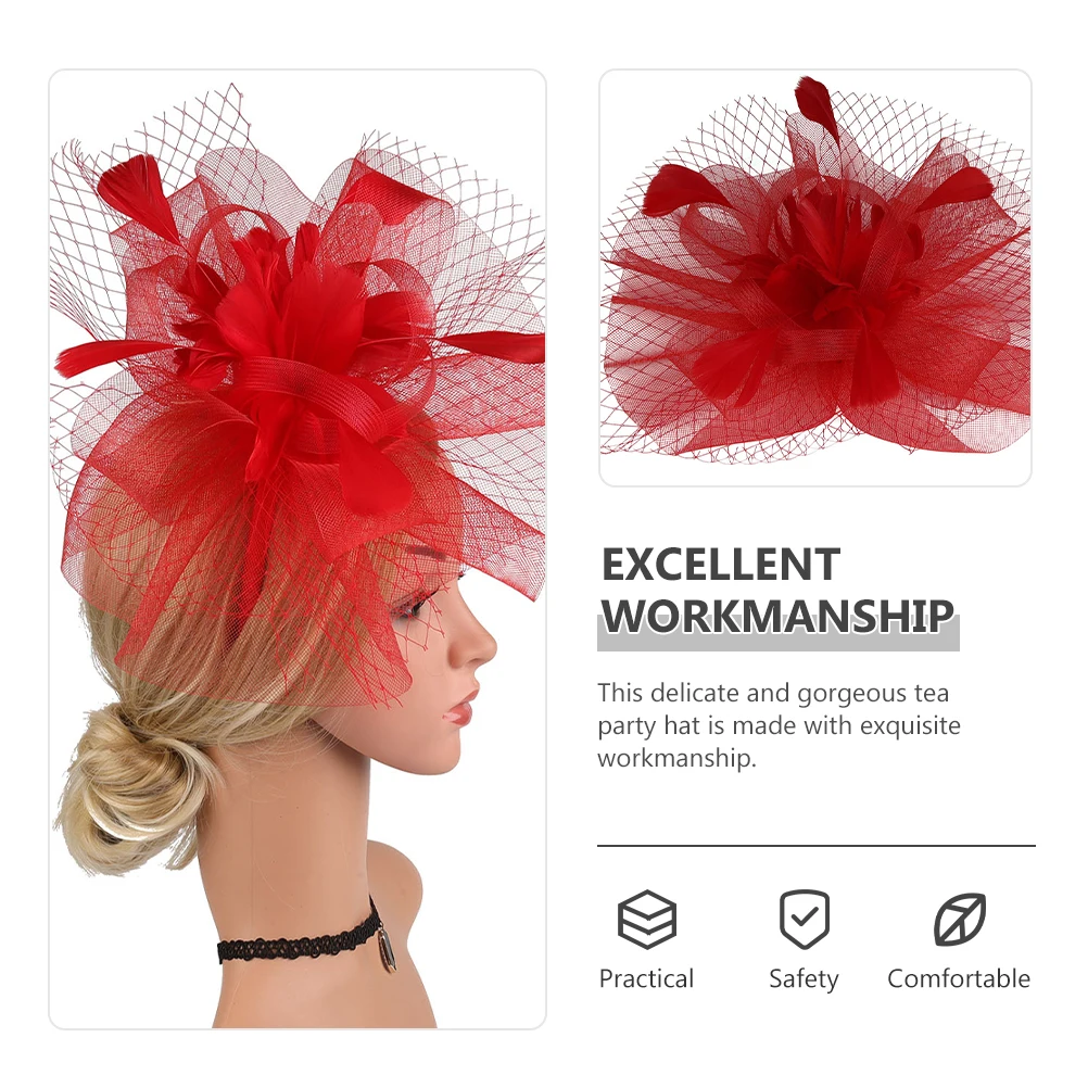 

Band Bride Hat Hair Clip Headbands Tea Woman Red Fascinators Hats for Women Miss