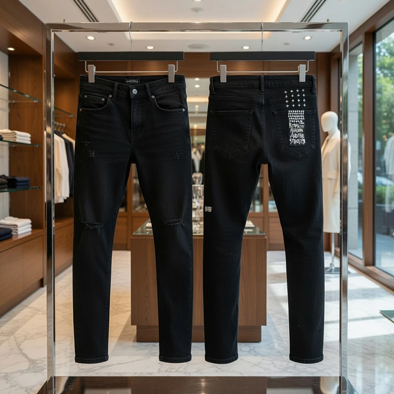 

Новые мужские джинсы-скинни 2026 года: черные, рваные, стрейч, облегающие, из денима, в стиле High Street Fashion